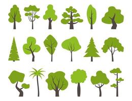 Big set of various green trees. Tree icons set in a modern flat style. Vector illustration.