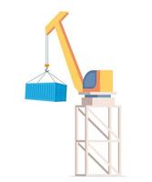 Port crane for loading containers on ships. Vector illustration in flat style.