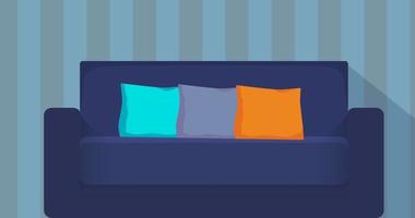 Modern sofa with colorful pillows. Cozy couch. Flat vector illustration.