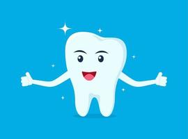 Healthy happy tooth character smiling and showing OK. Vector illustration in flat style.