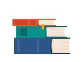 Pile of books in a flat style, isolated on a white background. Stack of books with bookmarks. Concept of learning. Vector illustration.