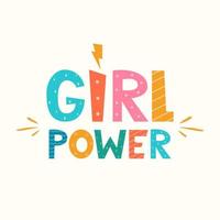 Girl power. Feminism slogan with hand drawn lettering and lightning bolt symbol. Cute hand drawn motivation lettering phrase for t-shirts, posters. Vector illustration.