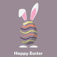 Happy easter egg with rabbit ears and paws. Easter card design. Vector illustration in flat style.