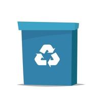 Big blue recycle garbage can with recycling symbol on it. Trash bin in cartoon style. Recycling trash can. Vector illustration.