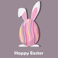 Happy easter egg with rabbit ears and paws. Easter card design. Vector illustration in flat style.