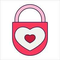 Retro Valentine Day icon lock with hearts. Love symbol in the fashionable pop line art style. The cute figure is in soft pink, red, and coral color. Vector illustration isolated on white.