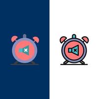 Alarm Clock Mute Off Sound  Icons Flat and Line Filled Icon Set Vector Blue Background