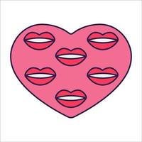 corazón retro del icono del día de san valentín. símbolos de amor en el estilo de arte pop de moda. la figura de un corazón en color rosa suave, rojo y coral. ilustración vectorial aislada. vector