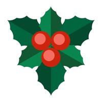 Poinsettia minimalistic green branch or a mistletoe with leaves and red berries. Floral collection of holly elegant flower for seasonal decoration. Stylized icons of currant. Stock vector illustration