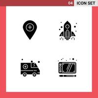 4 Universal Solid Glyph Signs Symbols of plus ambulance marker spaceship medical Editable Vector Design Elements