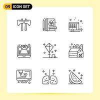 9 Creative Icons for Modern website design and responsive mobile apps 9 Outline Symbols Signs on White Background 9 Icon Pack Creative Black Icon vector background