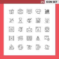 Pictogram Set of 25 Simple Lines of building pulse monitor heartbeat ecg Editable Vector Design Elements