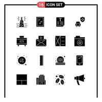 Set of 16 Modern UI Icons Symbols Signs for suitcase security wash insurance fount Editable Vector Design Elements