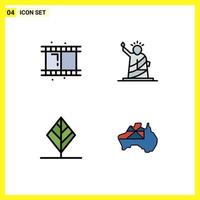 User Interface Pack of 4 Basic Filledline Flat Colors of film leaf landmarks statue tree Editable Vector Design Elements