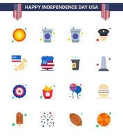 16 USA Flat Pack of Independence Day Signs and Symbols of security sign officer shield laud Editable USA Day Vector Design Elements