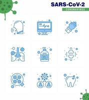 9 Blue Coronavirus Covid19 Icon pack such as lotion organ glove lung anatomy viral coronavirus 2019nov disease Vector Design Elements