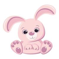 Cute pink rabbit isolated on white background. Greeting card Happy Easter or Happy New Year banner with bunny in delicate colors. Square format, vector illustration in flat cartoon style