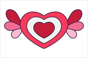 corazón de icono de día de san valentín retro con pelucas. símbolos de amor en el estilo de arte pop de moda. la figura de un corazón en color rosa suave, rojo y coral. ilustración vectorial aislado en blanco. vector