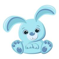 Cute blue aqua rabbit isolated on white background. Greeting card Happy Easter or Happy New Year banner with bunny in delicate colors. Square format, vector illustration in flat cartoon style