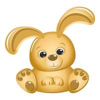 Cute gold rabbit isolated on white background. Greeting card Happy Easter or Happy New Year banner with bunny in delicate colors. Square format, vector illustration in flat cartoon style