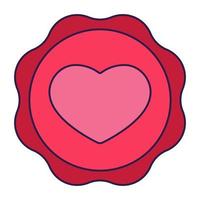 Retro Valentine Day icon of sealing wax with heart shape. Love symbol in the fashionable pop line art style. The sweet chocolate hearts are soft pink, red, and coral colors. Vector illustration.