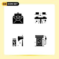 Set of 4 Vector Solid Glyphs on Grid for cap construction mail interior tool Editable Vector Design Elements