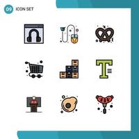 Mobile Interface Filledline Flat Color Set of 9 Pictograms of checkout shopping mouse checkout sweet Editable Vector Design Elements