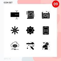 9 User Interface Solid Glyph Pack of modern Signs and Symbols of set devices blue print plant flower Editable Vector Design Elements