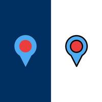 Location Map Marker Pin  Icons Flat and Line Filled Icon Set Vector Blue Background
