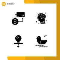 User Interface Pack of 4 Basic Solid Glyphs of accounting thinking credit healthy dummy Editable Vector Design Elements