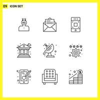 9 Icon Set Simple Line Symbols Outline Sign on White Background for Website Design Mobile Applications and Print Media Creative Black Icon vector background