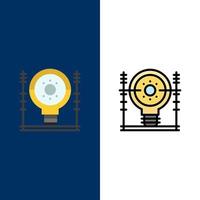 definir iconos de energía de generación de ingeniería de energía planos y llenos de línea conjunto de iconos vector fondo azul