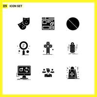 Universal Icon Symbols Group of 9 Modern Solid Glyphs of cathedral seo cancel search quest Editable Vector Design Elements