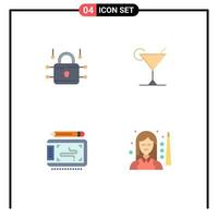 Mobile Interface Flat Icon Set of 4 Pictograms of louck tablet secure lemon billiards Editable Vector Design Elements