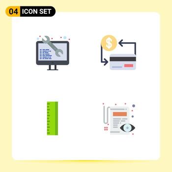 paquete de interfaz de usuario de 4 iconos planos básicos de codificación educación desarrollo web escuela sin efectivo elementos de diseño vectorial editables vector