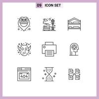 Set of 9 Vector Outlines on Grid for devices halloween animal bed frankenstein angry Editable Vector Design Elements