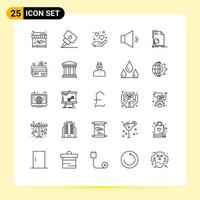 Pack of 25 Modern Lines Signs and Symbols for Web Print Media such as page file love document volume Editable Vector Design Elements