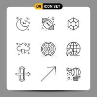 9 Black Icon Pack Outline Symbols Signs for Responsive designs on white background 9 Icons Set Creative Black Icon vector background