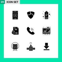 Pack of 9 creative Solid Glyphs of phone call charging ssl document Editable Vector Design Elements