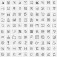 100 Universal Black Line Icons on White Background vector