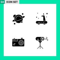 Pack of 4 Solid Style Icon Set Glyph Symbols for print Creative Signs Isolated on White Background 4 Icon Set Creative Black Icon vector background