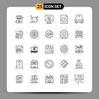 Mobile Interface Line Set of 25 Pictograms of transport car monitor selected complete Editable Vector Design Elements