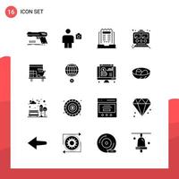 paquete de 16 iconos de glifos universales para medios impresos sobre fondo blanco fondo de vector de icono negro creativo