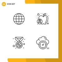 Group of 4 Modern Filledline Flat Colors Set for world medal ineternet wellness dashboard Editable Vector Design Elements