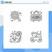 Modern 4 Line style icons Outline Symbols for general use Creative Line Icon Sign Isolated on White Background 4 Icons Pack Creative Black Icon vector background