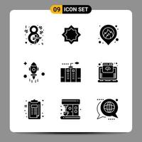 9 Black Icon Pack Glyph Symbols Signs for Responsive designs on white background 9 Icons Set Creative Black Icon vector background