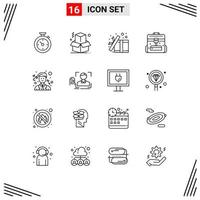 16 signos de contorno universal símbolos de viajes escolares regalo oficina maletín elementos de diseño vectorial editables vector