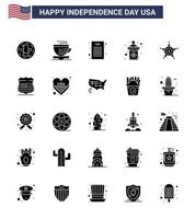 Happy Independence Day Pack of 25 Solid Glyph Signs and Symbols for usa police declaration of independence men stage Editable USA Day Vector Design Elements