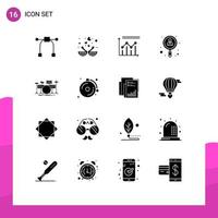 Set of 16 Commercial Solid Glyphs pack for drum user analytics search line Editable Vector Design Elements