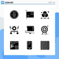 Modern 9 solid style icons Glyph Symbols for general use Creative Solid Icon Sign Isolated on White Background 9 Icons Pack Creative Black Icon vector background